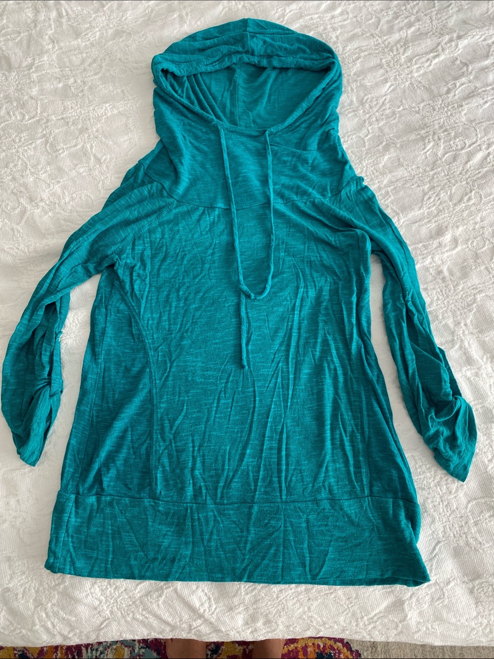 Lightweight Teal Hoodie Tunic - Women's Casual Pullover